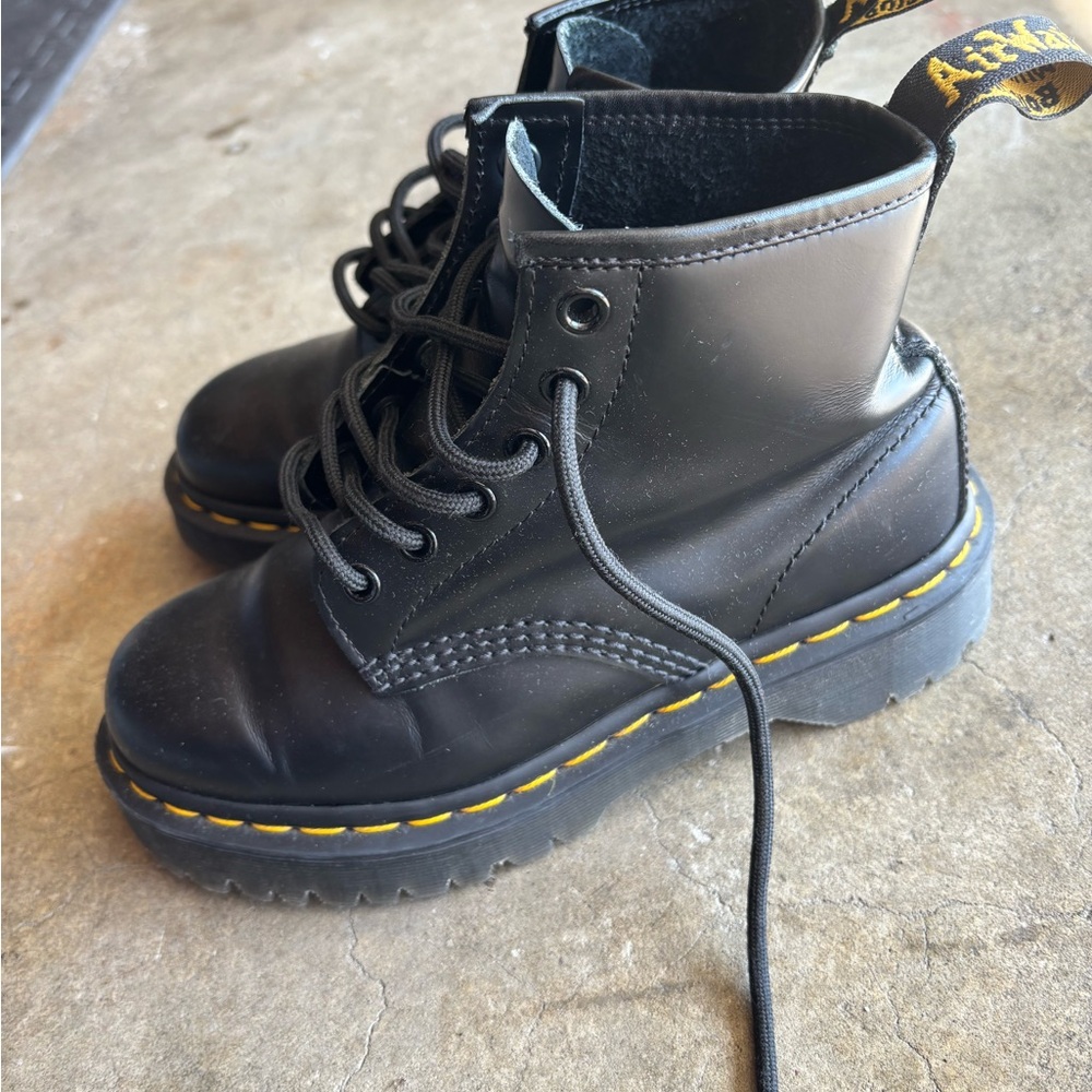 Dr. Martens Black Ankle Boots with Yellow Stitching